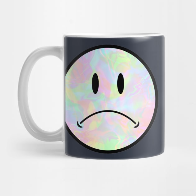 Holo Trippy Sad Frown Face Black Outline closer eyes by opptop